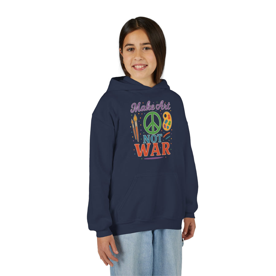 Make Art Not War Youth Hoodie — Peace & Creativity Graphic Sweatshirt
