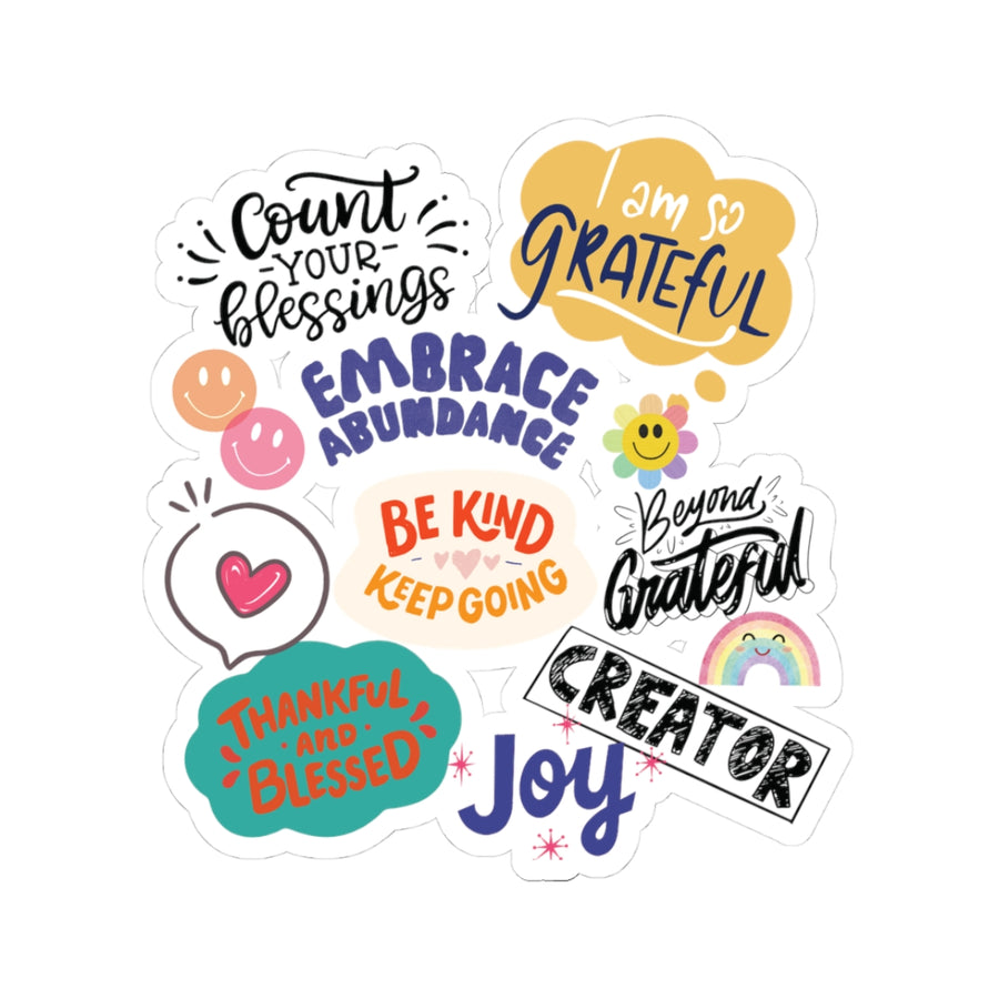 Grateful & Joyful Positive Phrase Sticker Pack — Kiss-Cut Inspirational Decals