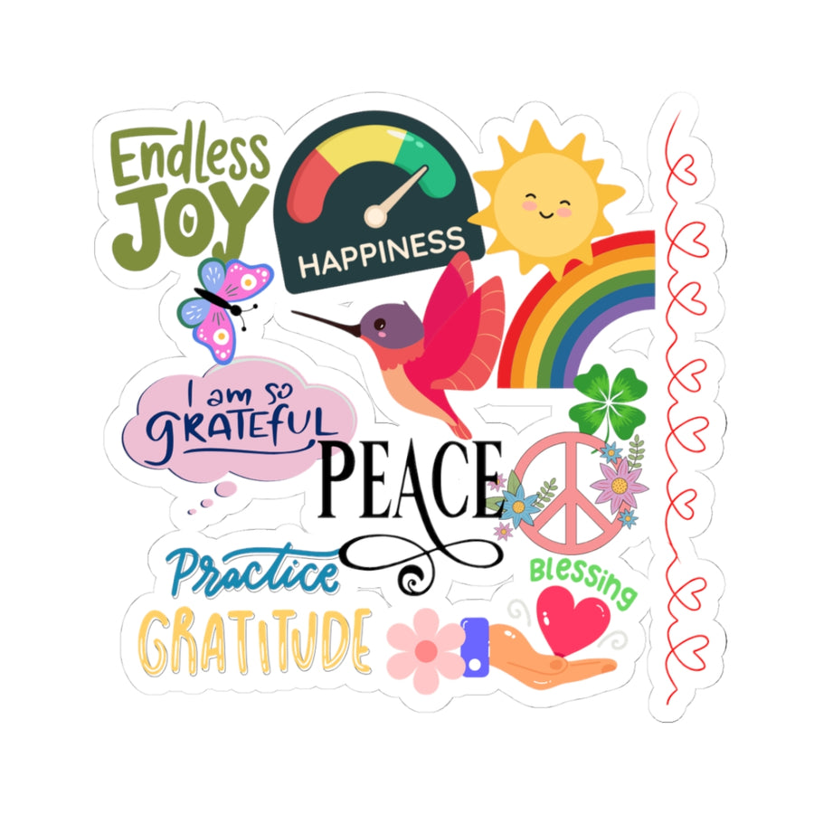 Positive Vibes Kiss-Cut Sticker Sheet — Peace, Gratitude & Happiness Designs