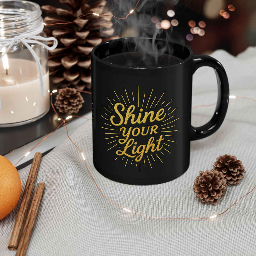 Shine Your Light and Brilla Tu Luz Inspirational Black Mug