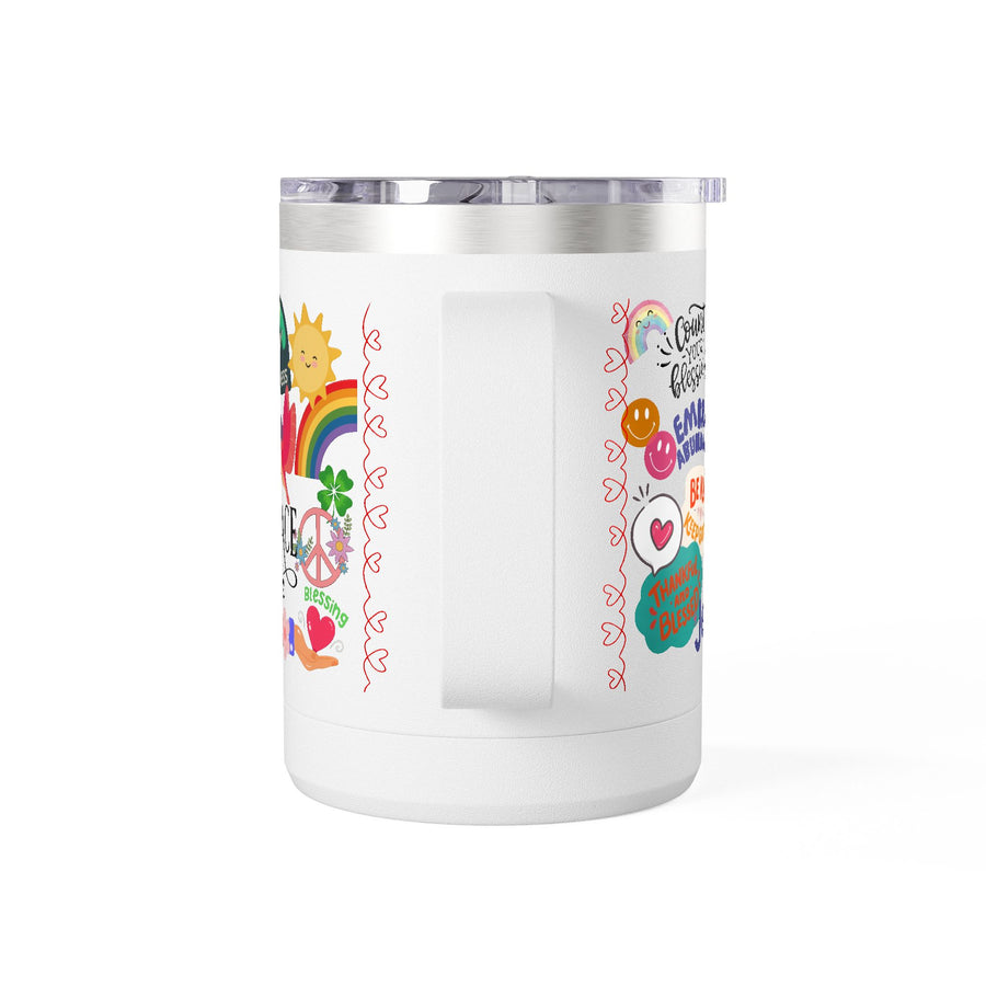 Peace & Gratitude 15oz Tumbler Mug — Happiness, Joy & Gratitude Sticker Collage