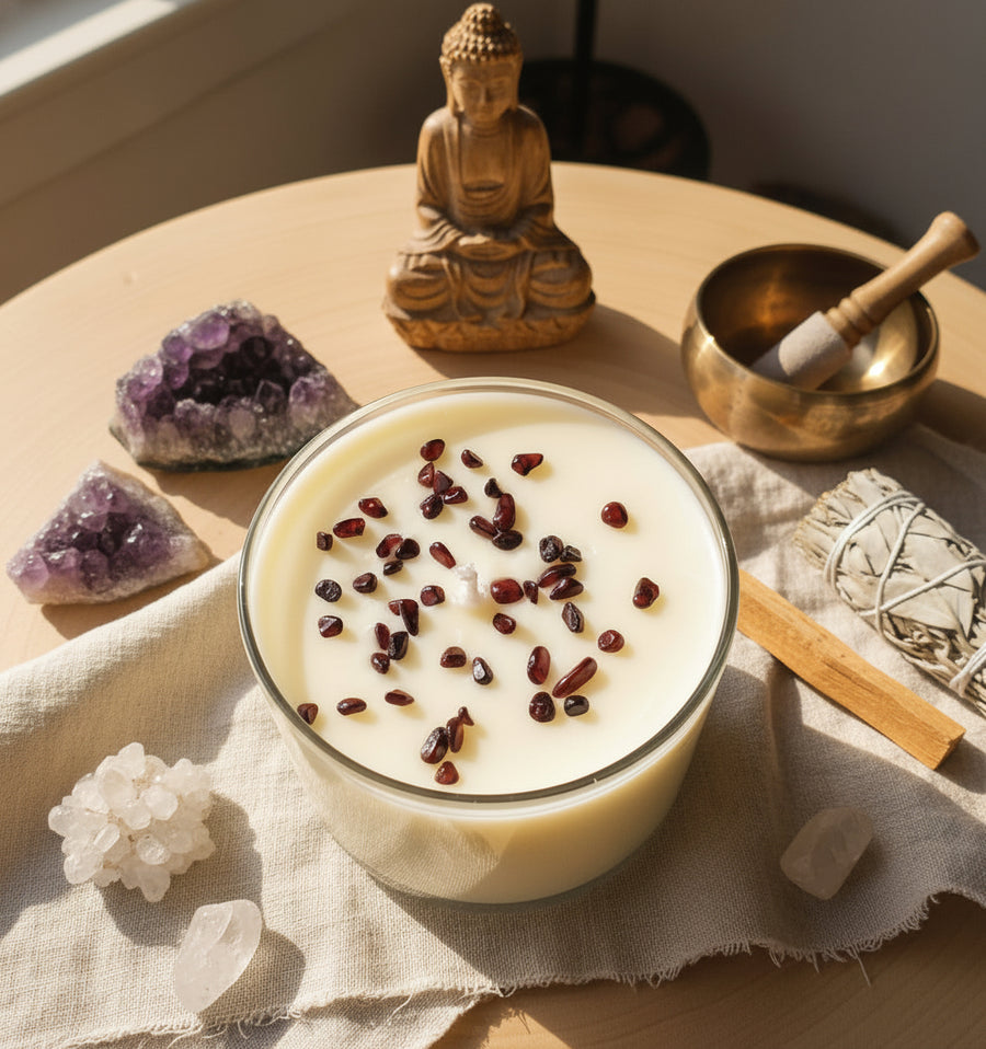 Manifest 100% Soy Wax Candle Garnet Gemstone