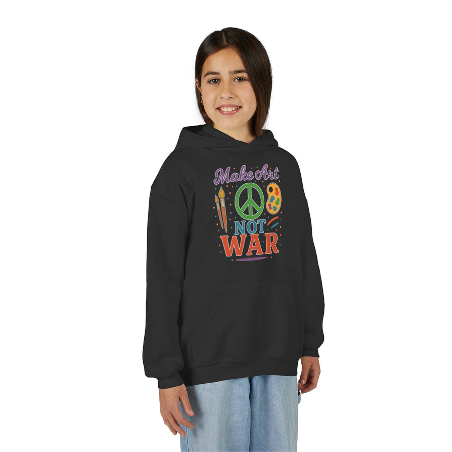 Make Art Not War Youth Hoodie — Peace & Creativity Graphic Sweatshirt