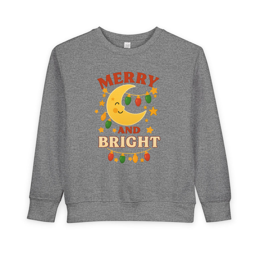 Merry and Bright Moon Toddler Sweatshirt | Christmas Lights Holiday