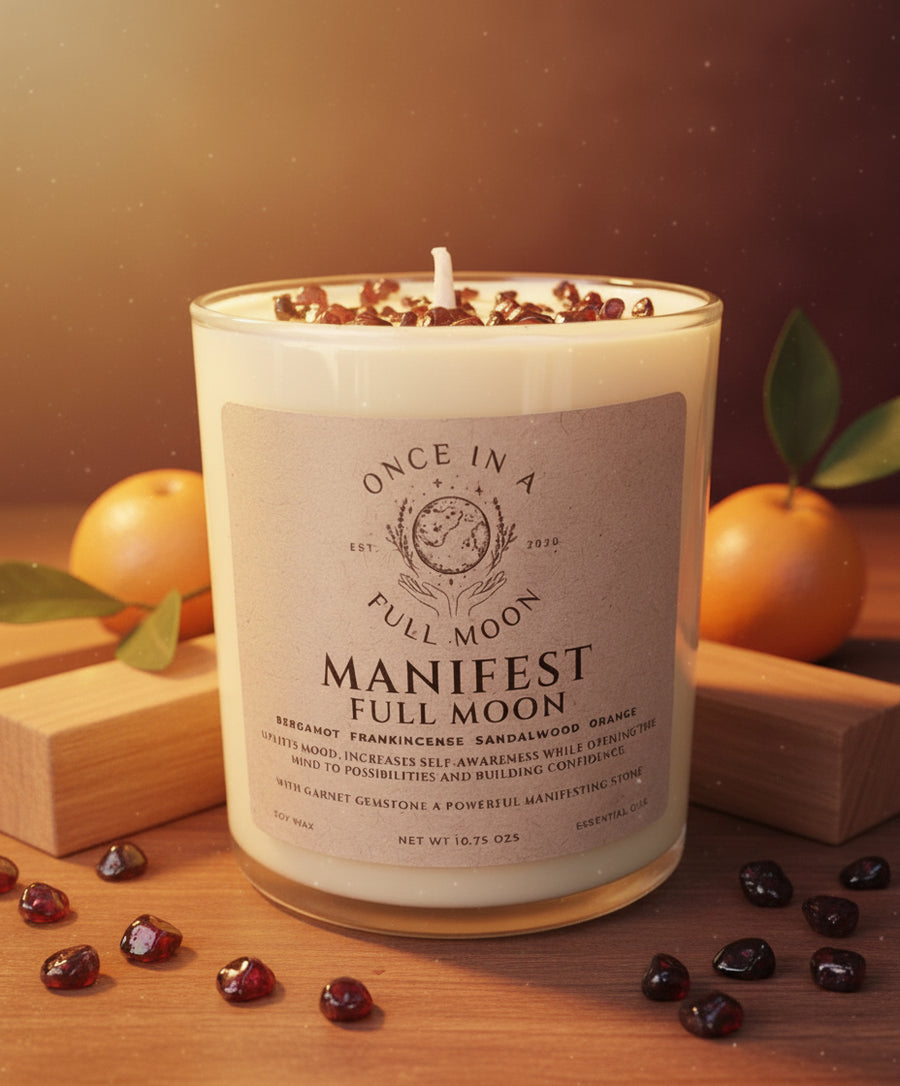 Manifest 100% Soy Wax Candle Garnet Gemstone