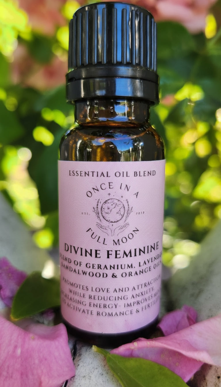 Divine Feminine Essential Oil Blend: Geranium, Sandalwood & Orange, Aromatherapy (15 mL)