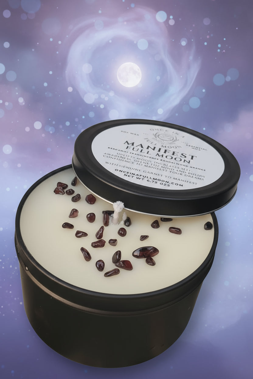 Manifest 100% Soy Wax Candle Garnet Gemstone